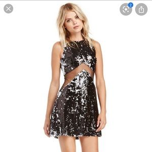 Mesh black white sequin dress formal New Years